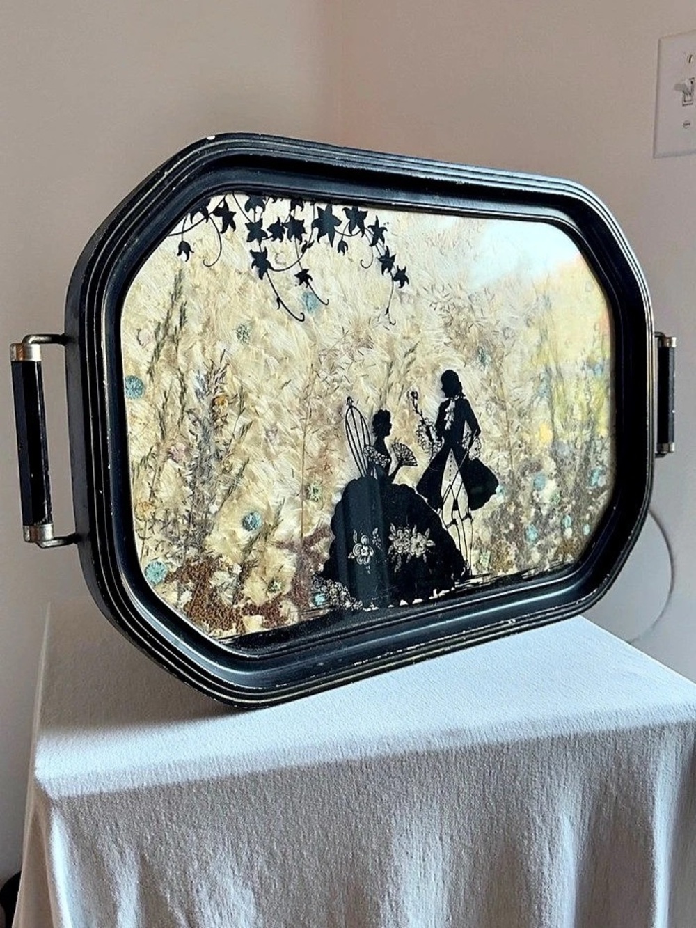Vintage Mary Fisher Style Pressed Milkweed Flower Silhouette Tray 21"